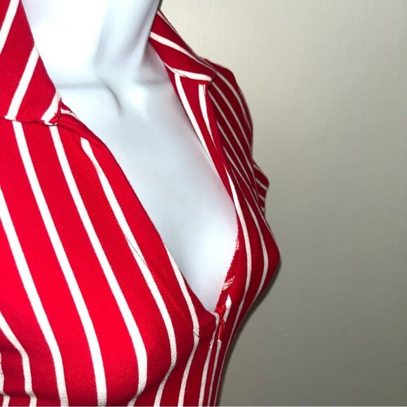 So Real GSUWOO Kitty Kat Suit Striped Short Romper V Neck Sexy Stripper EUC Sml - Picture 5 of 9